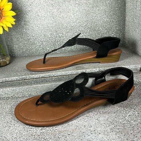 Sugar Black Boho Hippie Thong Sandals Shoes Size 8.5 - Picture 2 of 6